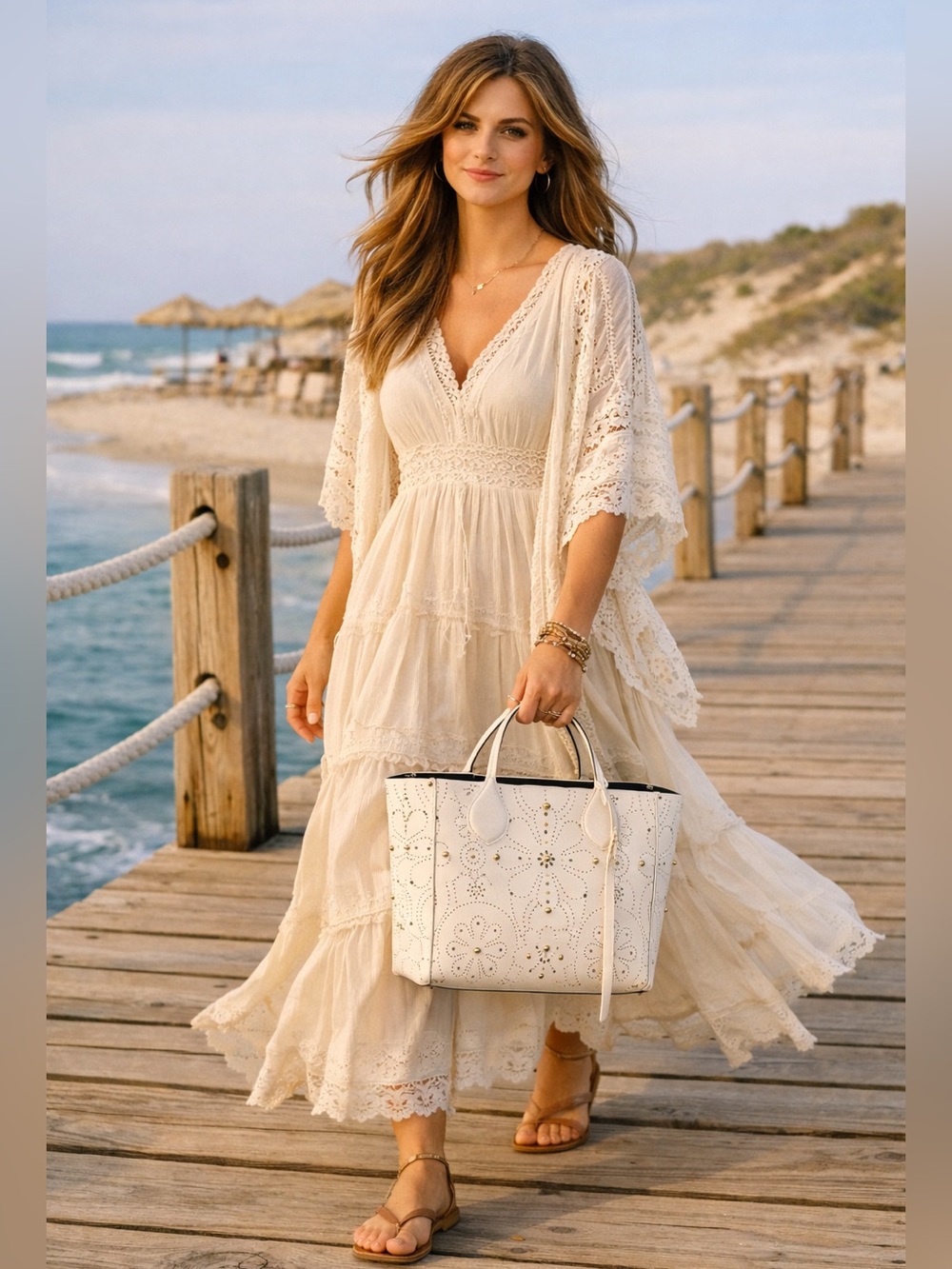 Rebecca Minkoff White Perforated studded Tote Bag NWT